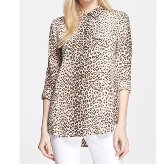 Equipment Slim Signature Leopard Print Silk
Button Down Top Long Sleeve Blouse S - Picture 2 of 11